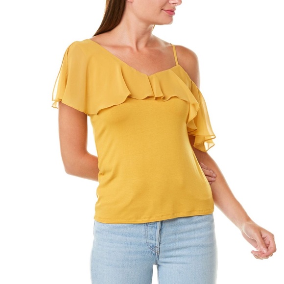 Vince Camuto Ruffled One Shoulder Yellow Blouse XL - Picture 2 of 4